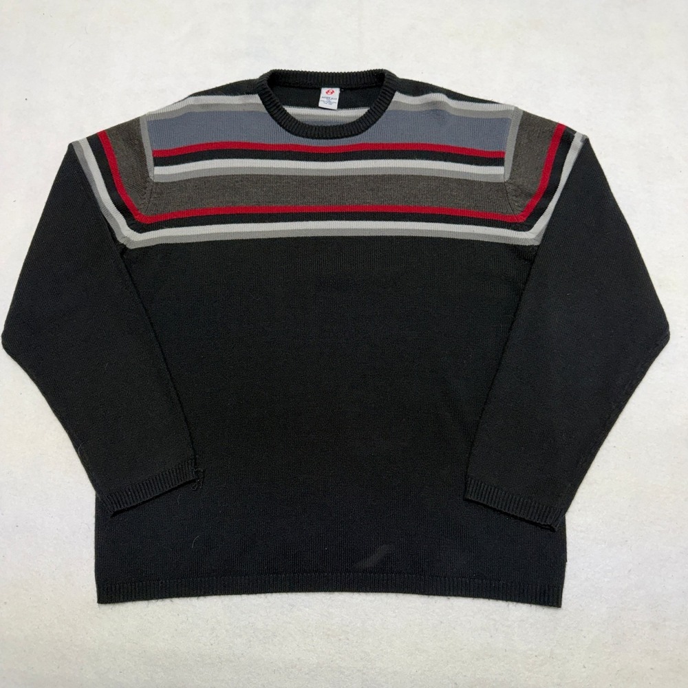 VTG Anchor Blue Sweater Mens XL Gray Long Sleeve Thermal Knit Striped Colorblock